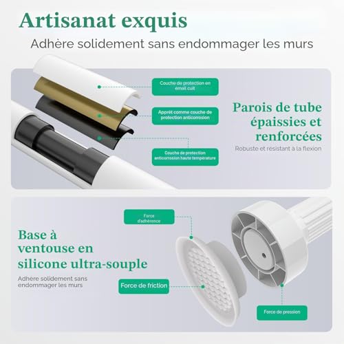 VECTO Barre Extensible sans Perçage Pour Rideaux 250-340 cm Ø 32 mm - Blanc – vue 4
