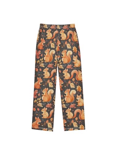 ZZKKO Orange Fall Squirrels Leaves Boys Pants for Kids Jogger Pants with Pockets S
