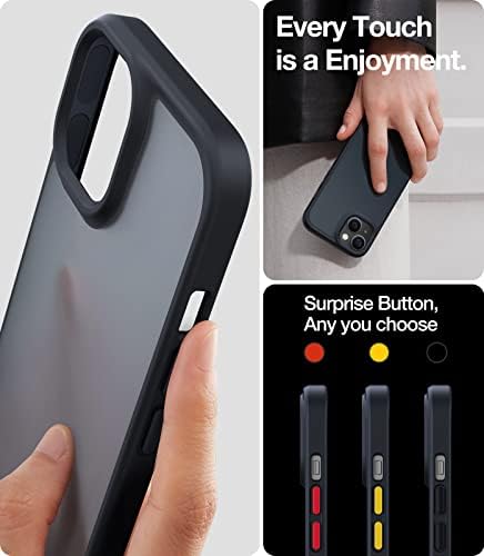 TORRAS Military Shockproof iPhone 14 Case, iPhone 13 Case [SGS Military Drop Certified][Deluxe Matte Translucent] With DIY 3-Color Buttons Hard Back Silicone Bumper iPhone 14/13 Phone Case Cover Black
