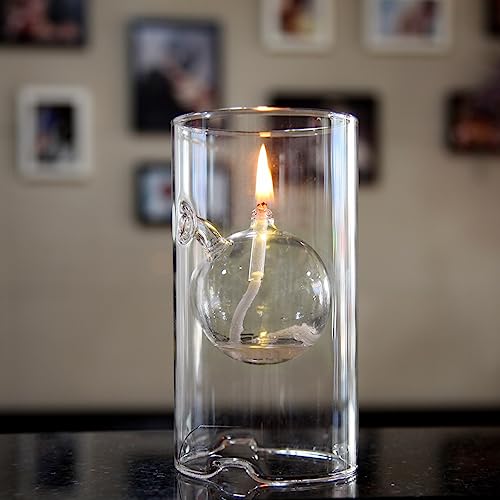 MEMEOKON Glass Oil fire Warm Light Borosilicate Includes Bliss Suspended Hurricane Candle Holder Sleeve Birthday Lamp (6 inch) â€¦