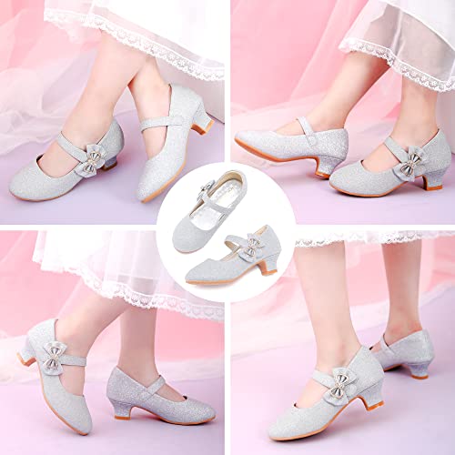 Dufannie Silver Toddler Dress Shoes Heels For Kids Princess Shoes Little Girls Dress Shoes Girls Heels Wedding Party Crystal Glitter Sequins Rhinestone(3303Glittersilver 4) #TOP5