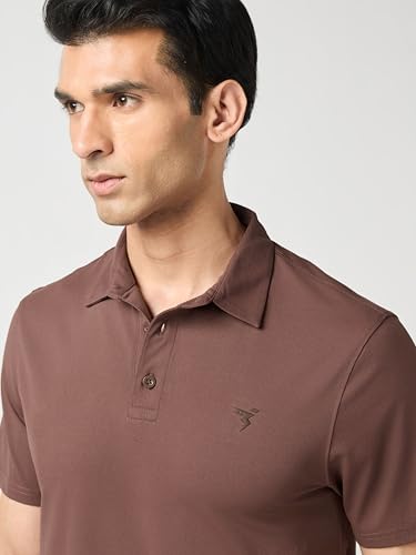 Image of TECHNOSPORT Men's Solid Slim Fit Polo Collar T-Shirt COTFLEX Half Sleeve Button Polyester for Gym Running Workout UPF50+ Anti Odour