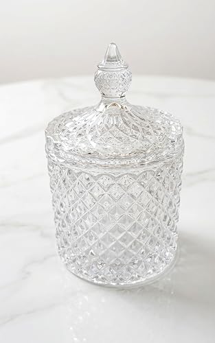Image of Imported Crystal Glass Storage Jar with Lid, Diamond Pattern, Decorative Candy Jar - 125ml (Single Jar)