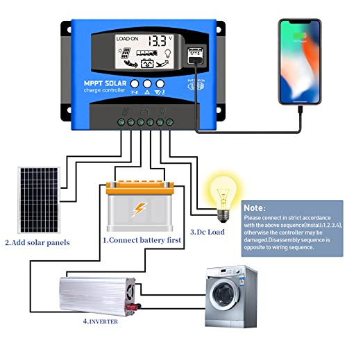 Werchtay 60A Mppt Solar Charge Controller 12V/24V Current Auto Focus Mppt Tracking Charge With Lcd Display Dual Usb Solar Regulator Charge Controller Multiple Load Control Modes #TOP2
