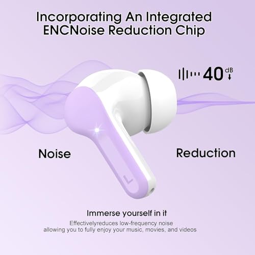 Wireless Earbuds, Bluetooth 5.4 Headphones HiFi Stereo, Bluetooth Earbuds with 4 ENC Noise Cancelling Mic, 48H Playtime Ear buds with Fast Charging LED Display, IP7 Waterproof In Ear Earphones Purple