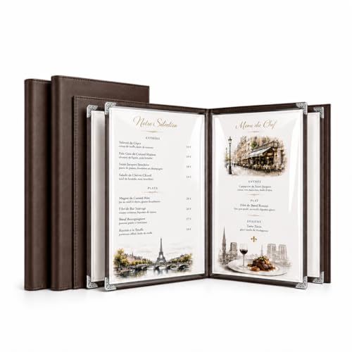 Restaurant Menu Covers 8.5 x 11, 2 Pack Menu Holder – Faux Leather Menu Book with Clear PVC Sleeves, 4 Page 8 View, Waterproof & Durable Menu Book for Restaurant, Bar, Café, Hotel