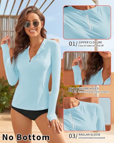 WOWENY Rashguard Chemise de Protection UV à Manches Longues pour Femmes UPF 50+ Chemise de Natation pour l'eau,la Plage, Le Surf,la Natation, séchage Rapide,Bleu Ciel,M – vue 4