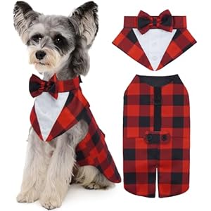Kuoser Dog Tuxedo Dog Suit and Bandana Set, Dogs Tuxedo Wedding Party Suit, Doggy Prince Bow Tie Shirt Formal Pet Wedding Attire for Small Medium and Large Dogs Golden Retriever Samo Bulldog
