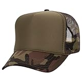 Joe's USA OTTO Foam Trucker Hats - Customizable 5-Panel High Crown Mesh Back Caps-1PK - Olive and Camouflage