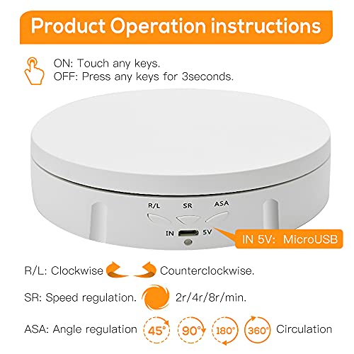 Motorized Photography Rotating Display Stand, 90/180/360 Degree photography turntable stand, Photography Turntable with 6 PVC Backgrounds for Product Photography Display, Jewelry, Watch, 3D Models