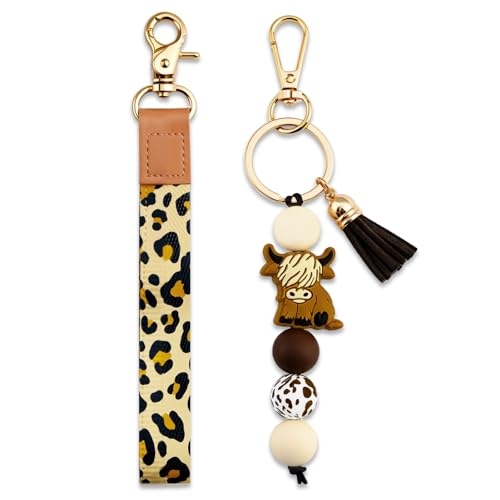 Lervuh Silicone Bead Highland Cow Keychain Highland Cow Gifts Cows
