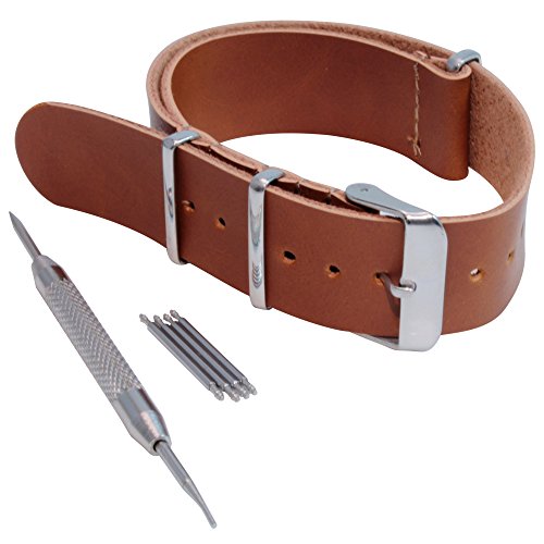 Brown 20mm Synthetic Leather Strap with Spring bar Tool and 4 Spring Bars - Barron Watch Company [BWC]