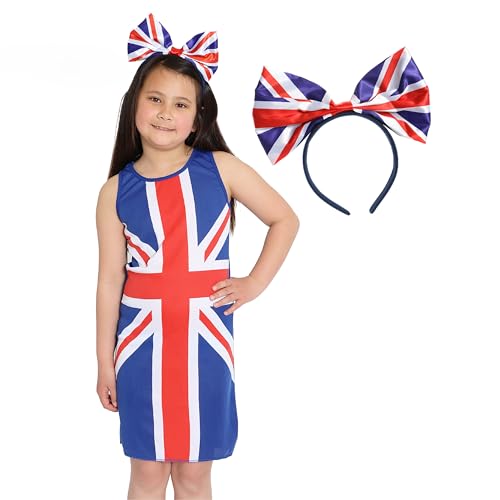 VE Day Kinderkleid und Stirnband mit Union Jack, Größe S, Union...