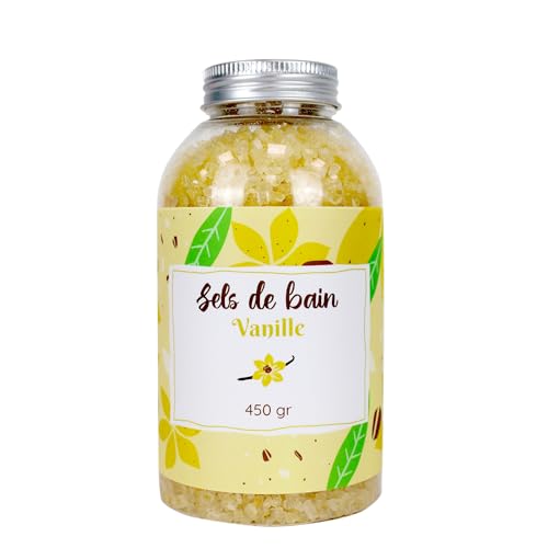 French Tendance - Sels de Bain Vanille - Relaxation Détente, Spa à la Maison, Soin Corps - Sels de Bain Relaxant Muscle Naturel, Bien Etre - Pour Adulte et Enfant - 450g