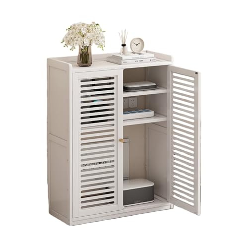 MORLUルーター収納キャビネット、ドア付き、WiFiケーブル隠しラック、リビングルーム収納ラック、ディスプレイキャビネット、整理、多機能収納、調節可能な棚、リビングルーム、寝室、オフィスに最適 (ホワイト,中きい)