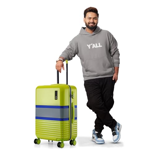 Image of Nasher Miles Mexico Hard-Sided Polycarbonate Check-in Luggage Neon Green and Grey 24 inch |65cm Trolley Bag