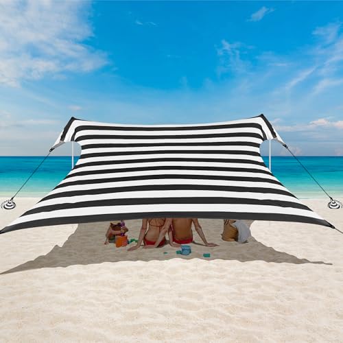 Strandmuschel, Strandzelt Sonnenschutz UV 50+, Windschutz Strandzelt, 3×3 m Tragbar Pop-Up Sonnensegel Strand mit Sandankern & Heringen für Camping, Angeln, Picknick im Garten Strand - Sonnenblumen