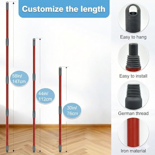 Microfiber Flat Mops for Floor Cleaning,Flat Mop with 3 Reusable Pads and Extendable 58" Long Handle for O Cedar Dual-Action Microfiber Flip Mop ,Washable Hardwood Floors Mopping to Dry and Wet Clean by Idrese - Used condition - Image 4