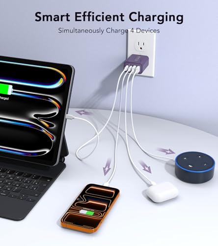 Image of [2Pack] 40W USB C Plug,4-Port Fast Charger Block PD+QC 4 Port Charger Cube Wall Charging Box Brick for Samsung Galaxy S22 /S21+ /S21 Ultra,Magsafe Wireless Charger,iPhone 16 /16 Pro Max /15 /14 /13(Purple)