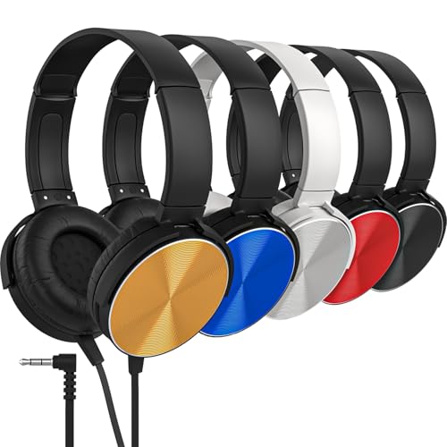 Casques légers et rembourrés multicolores par lot de 5 avec prise jack 3.5 mm