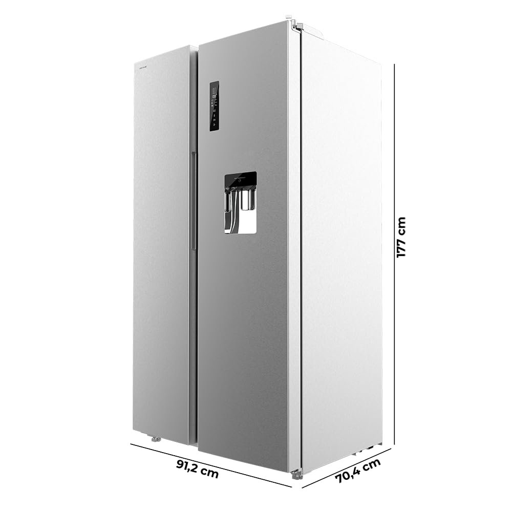 Cecotec Amerikanischer Kühlschrank 559L Total No Frost mit Wasserspender Bolero CoolMarket SBS 559 Inox C. Höhe 177cm und 91cm Breite, Niedriger Verbrauch, Inverter-Kompressor, Smart-Modus