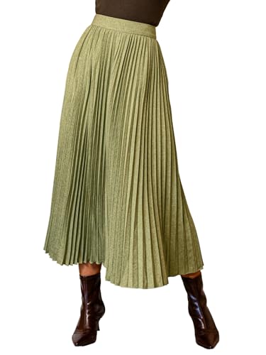 Jupe maxi plissée en satin taille haute élastique coupe trapèze brillante anti-plis