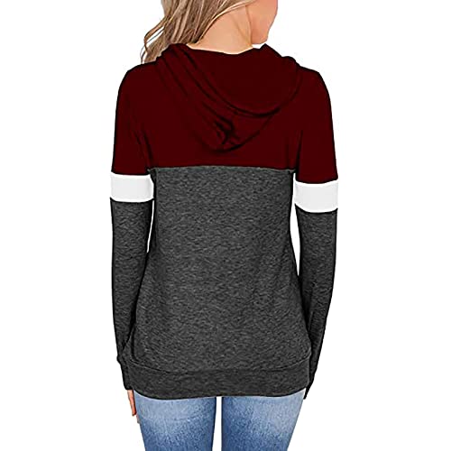 PBNBP Women's Color Block Pullover Hoodies with Pockets Athletic Sweatshirts Drawstring Hooded Tops Long Sleeve Casual Blouse3