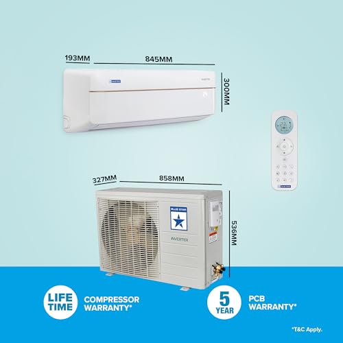 Image of Blue Star 1 Ton 5 Star Wi-Fi Inverter Smart Split AC (Copper Condenser, 5 in 1 Convertible, AI Pro, Voice Command, 4 Way Swing, Anti Microbial Filter, IC512VNURS, White)