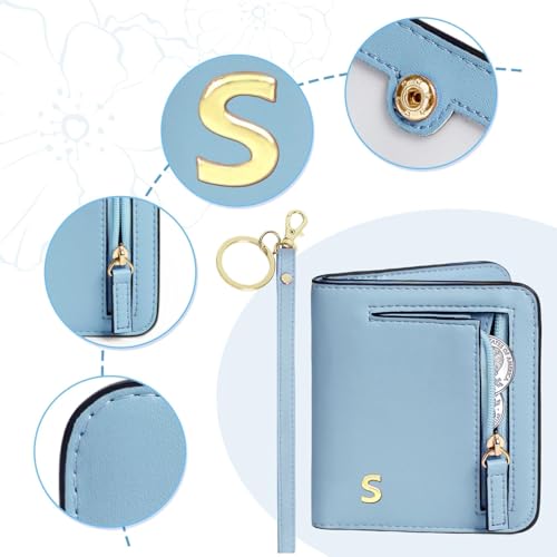 Image of COSHAYSOO Initial Teen Girl Womens Wallets RFID Slim Wristlet Keychain Easter Birthday First Communion Confirmation Gifts for 10 11 12 13 14 15 16 17 18 19 21 Year Old College Teenager, Blue Letter S