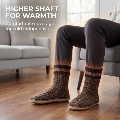 Image of Cozylook Mens Slippers Soft Sole Non Slip Fleece Lined Slipper Socks | High shaft knit upper, warm sherpa interior, cushioned underfoot comfort, grippy bottom for winter home, dorm and travel