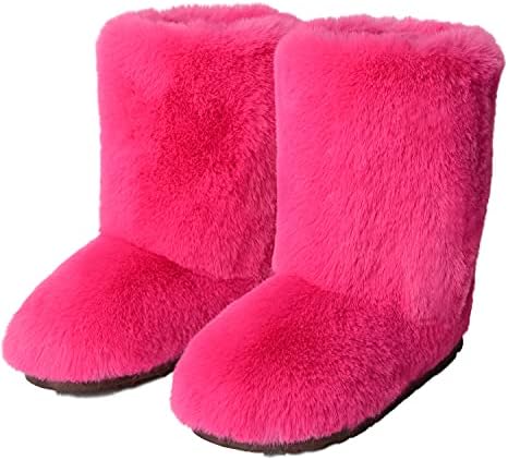 LVCOMEFF Women Faux Rabbit Fur Boot Outdoor with Fur Lining Plus Size Furry Fluffy 2021 Flat Shoes Fuzzy Snow Boot (red, numeric_9_point_5) | Image 1