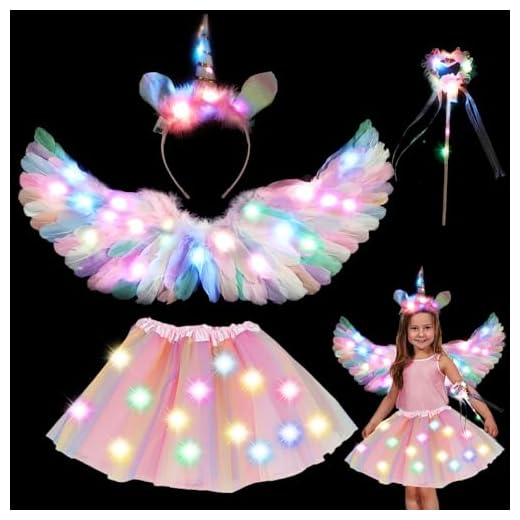 YOUYIKE Disfraz Unicornio Niña Disfraz de Unicornio Disfraces Halloween Niña, Unicornio, LED Princesa Vestido, Diadema Unicornio Niña, Traje Unicornio Niña Cumpleaños Carnaval Halloween Cosplay