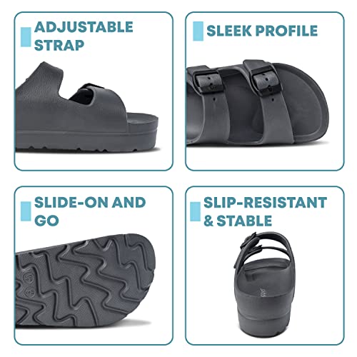 Happyo Mucho Mahalo 2 Strap Eva Men’s & Women's Slides, Orthopedic Sandals For Women, Orthotic Mid-Foam Slides, Arch Support Slides Shoes, Waterproof Sandals, Anthracite, Size M 6 / W 8 #TOP2