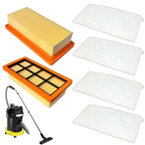 Beaufan KFI 7420 - Juego de 2 filtros de pliegues planos y 4 paquetes de filtros de aire KFI 7520 compatibles con aspiradoras Kärcher 1.629-731.0 AD4, AD4 Premium