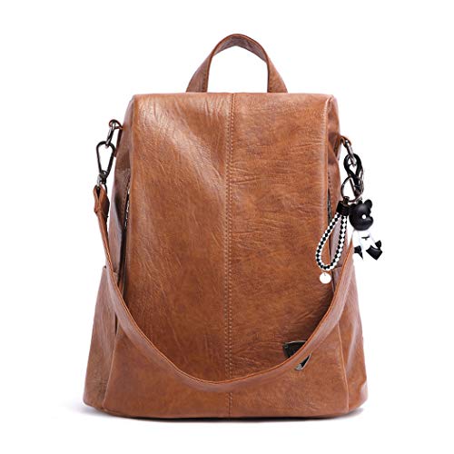 BUKESIYI Mujer Bolsos Mochila Niña Vestir Antirobo Pequeña Casual Bandolera Portatil PU Cuero Piel CCES78134 Marrón