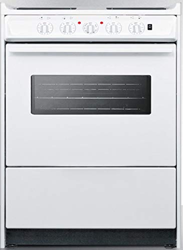 Summit Wem610Rw 24"" Slide-In Electric Range With 4 Elements Waist High Broil Oven Racks Chrome Drip Pans Indicator Lights And Push-To-Turn Burner Knobs In White #TOP3