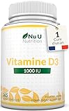 Vitamine D3 1000 UI, 365 Softgels (une année entière de réserve), Cholécalciférol haute Absorption par Nu U Nutrition