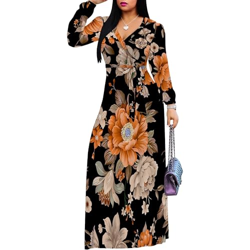 Image of PinkPatty Women's Long Sleeve Maxi Dress Plus Size Casual V Neck Wrap Dress with Pockets&Belt