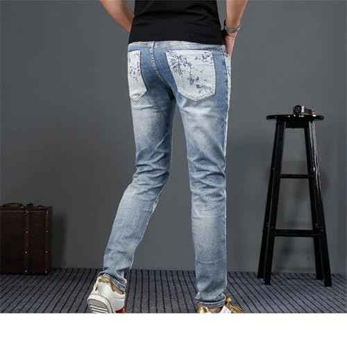 Men's Printed Jeans Stretch Denim Slim Fit Tapered Pants3
