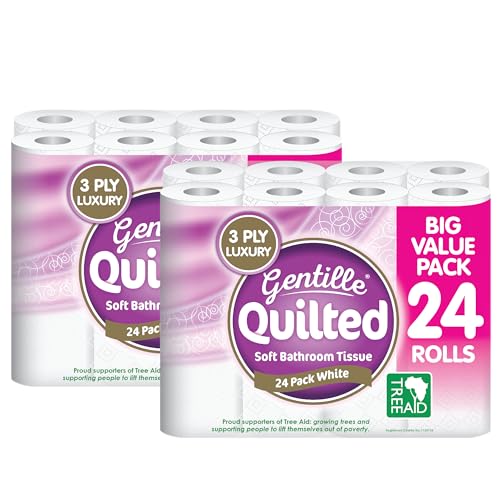 Gentille Quilted Bathroom Tissue Rolls | Luxury 3-Ply Toilet Paper Soft, Strong & Sustainable | UK Made (48)