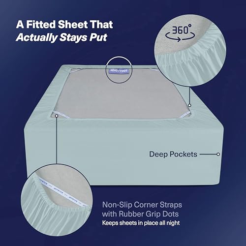 Kickoff Viscose Bamboo Sheets Twin XL Size 3-pc 100% Organic Bamboo Viscose Bed Cooling Sheets Twin XL Size Set Cool Bedding for hot Sleepers Sheet, Flat, Fitted, Pillowcase (Coastal Blue, TXL)