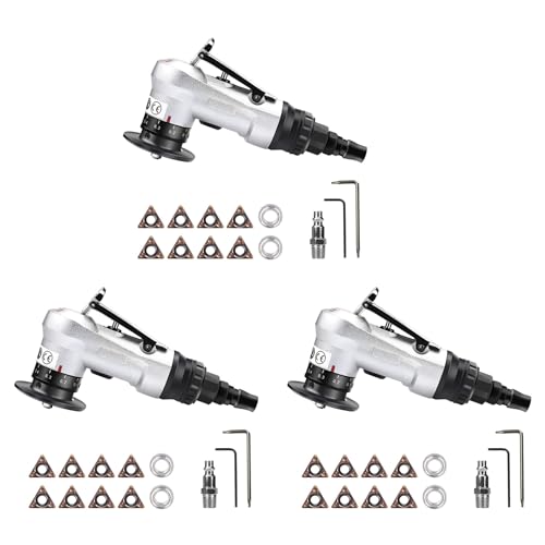 Eioeeklop 3X Mini Herramienta Neumática de Biselado con Inserciones de Cuchillas de Repuesto Y Cojinetes, Herramienta de Desbarbado de Chaflán de Aire de 45 Grados