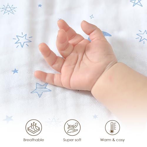Image of Star Moon Baby Blankets for Boys Girls, Soft Nursery Minky Blankets with Muslin and Dotted Fleece Back 30x40 inches, Receiving Bed Quilt for Newborn, Infants, Toddlers