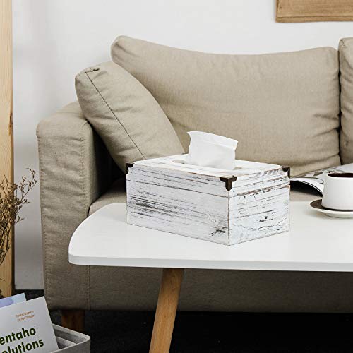 Distressed Wooden Rustic Facial Tissue Box Holder Tissue Box Cover Napkin Dispenser For Bathroom Living Room Dining Room Bedroom Toilet (Washed White) #TOP7