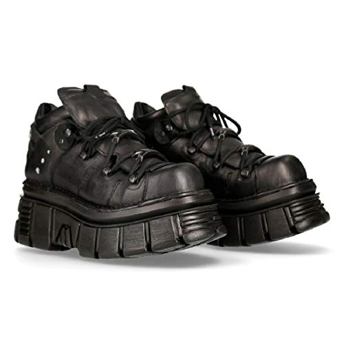 New Rock 106N-S52 Tower Shoes Metallic Black Leather Biker Punk Gothic Boots 41 #TOP1
