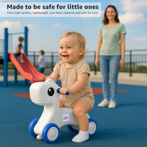 Image of Amazon Brand - Jam & Honey Baby Pony Push Ride-On | for Kids 1-4 Years Old | Non-Toxic | Durable and Safe | Upto 20kgs Weight | Blue & Grey