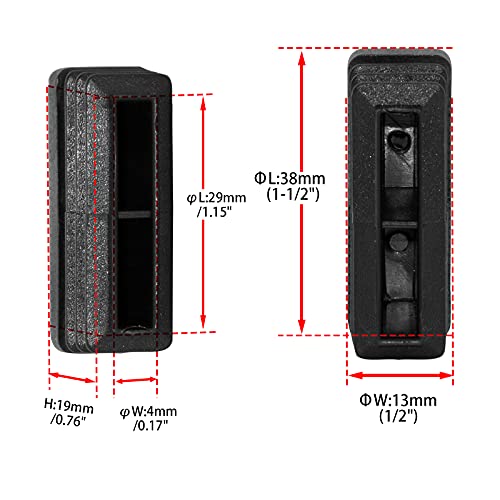 Image of Flyshop 8 Pack Black Chair Glide Inserts Plastic Plugs Rectangle Pipe Tubing End Caps 13 x 38 mm, 1 /2 inch x 1-1 /2 inch