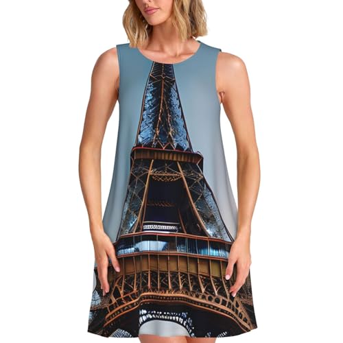 Robe d'été sans manches motif Tour Eiffel pour femme