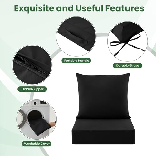 Patio Cushions for Outdoor Furniture, 24x24 Outdoor Couch Cushions, Waterproof & Fade-Resistant Patio Chair Cushions with Removable Cover, Replacement Outdoor Deep Seat Cushion, Black (Set of 6) by Aegisun - Used condition - Image 6
