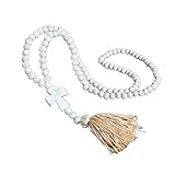 COLORFUL BLING Peace Sign and Cross Pendant Necklace, Wooden and Turquoise Beaded Chain Fringe Sweat